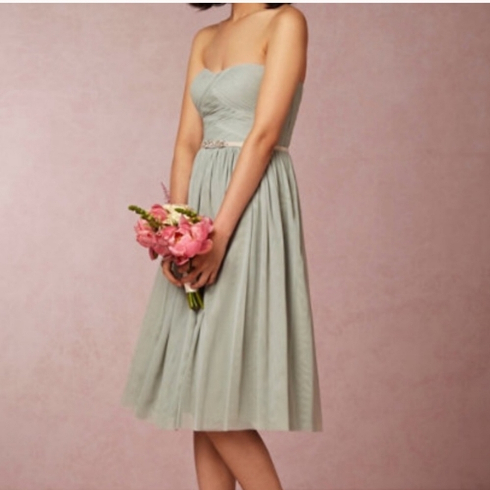 BHLDN Hitherto Strapless Cordelia Tulle Bridesmaid Dress Sea Glass Green 6/Small